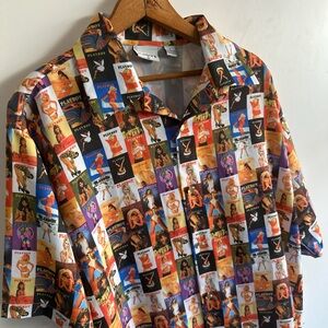 PLAYBOY Colorful  Vintage Playboy Centerfold Shirt Large Magazine Covers 90s